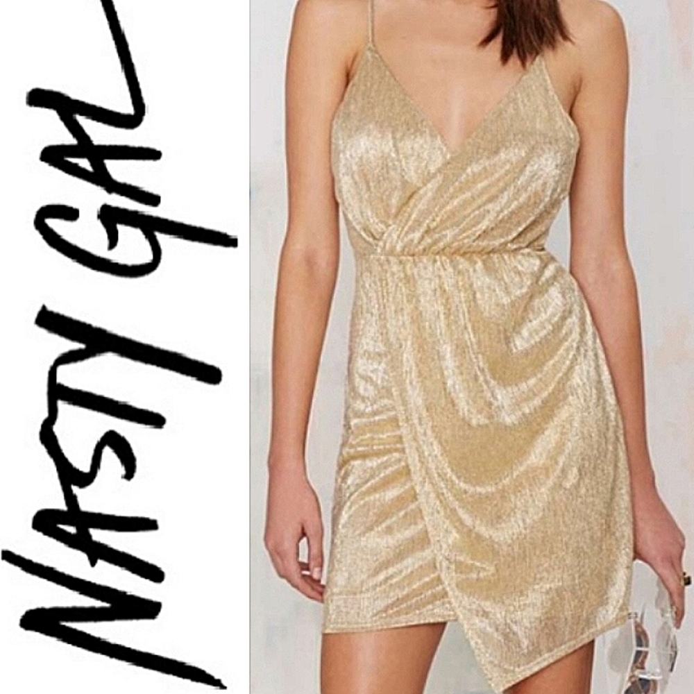 Nasty Gal gold lame glittery party dress size XL